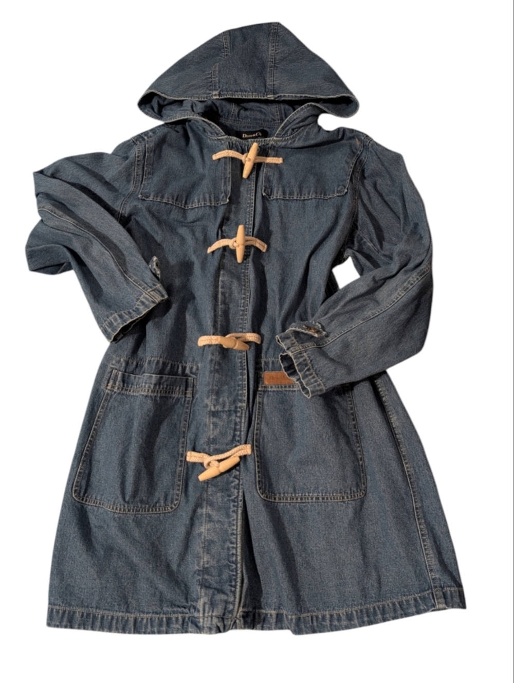 Vintage Denim & Co Women's Blue Denim Barn Chore Long Coat Toggle Buttons